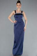 Long Navy Blue Satin Evening Dress ABU4660