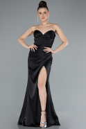 Long Black Satin Prom Gown ABU4663