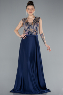 Long Navy Blue Satin Plus Size Evening Gown ABU4667