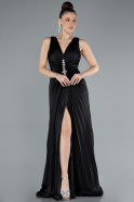 Long Black Satin Prom Gown ABU4669