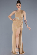 Gold One Shoulder Slit Glittered Long Prom Dress ABU4599