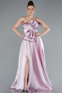 Powder Color Strapless Slit Long Satin Prom Dress ABU4680