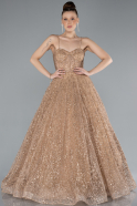 Gold Strappy Glitter Long Ball Gown ABU3839