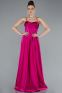 Fuchsia Strappy Long Satin Prom Dress ABU4684