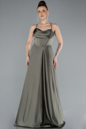 Olive Drab Strappy Long Satin Prom Dress ABU4684