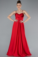 Red Strappy Long Satin Prom Dress ABU4684