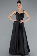 Black Strappy Long Satin Prom Dress ABU4684