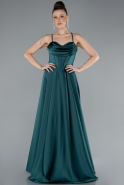 Emerald Green Strappy Long Satin Prom Dress ABU4684