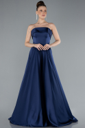 Navy Blue Strapless Long Satin Prom Dress ABU4685