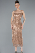 Gold Strapless Midi Sequined Cocktail Dress ABK2258