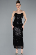 Black Strapless Midi Sequined Cocktail Dress ABK2258