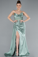 Mint Transparent Top Strapless Slit Long Satin Evening Gown ABU4652