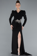 Black Long Sleeve Slit Plus Size Evening Dress ABU4682