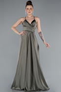 Olive Drab Strappy Long Satin Prom Gown ABU3610