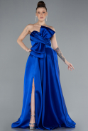 Sax Blue Strapless Slit Long Satin Prom Dress ABU4680