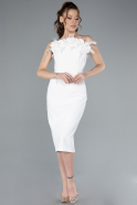 White Floral Strapless Underwire Midi Invitation Dress ABK2267