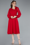 Red Long Sleeve Midi Chiffon Cocktail Dress ABK2268