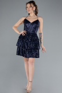 Navy Blue Backless Mini Sequin Party Dress ABK2270