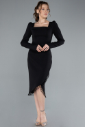 Black Long Sleeve Square Neck Midi Cocktail Dress ABK2272