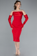 Red Strapless Sleeve Accessory Midi Party Dress ABK2273