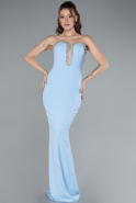 Light Blue Stoned Strapless Neck Long Mermaid Evening Gown ABU4687