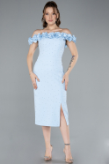 Light Blue Boat Neck Beaded Midi Cocktail Dress ABK2248