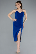 Sax Blue Stone Strap Slit Midi Cocktail Dress ABK2250