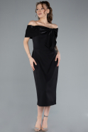 Black Boat Neck Midi Cocktail Dress ABK2263