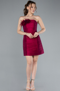 Cherry Colored Strapless Mini Satin Party Dress ABK2274