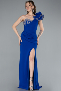 Sax Blue One Shoulder Slit Long Evening Gown ABU4692