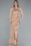 Gold One Shoulder Slit Long Sequin Evening Gown ABU4694