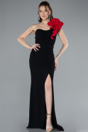 Black-Red Rose One Shoulder Slit Long Evening Gown ABU4695