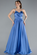 Indigo Low Cut Back Long Satin Prom Dress ABU4702