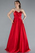 Red Low Cut Back Long Satin Prom Dress ABU4702