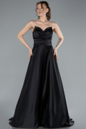 Black Low Cut Back Long Satin Prom Dress ABU4702