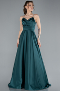 Emerald Green Low Cut Back Long Satin Prom Dress ABU4702