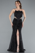 Black Strapless Slit Long Stone Special Design Evening Gown ABU4704