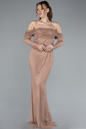 Copper Boat Neck Long Sleeve File Mermaid Evening Gown ABU4706