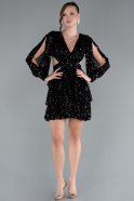 Black Long Sleeve V Neck Sequined Short Evening Dress ABK2282