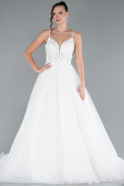 White Laced Straps Long Wedding Dress ABG039