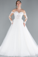 White Laced Long Sleeve Princess Wedding Dress ABG036