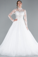 White Laced Long Sleeve Helen Wedding Dress ABG119
