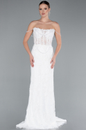 White Beaded Long Fish Model Wedding Dress ABG035