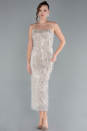 Beige Fringe Sequin Midi Party Dress ABK2280