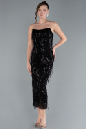 Black Fringe Sequin Midi Party Dress ABK2280