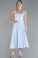 Light Blue Elegant Scoop Neck Sleeveless Midi Satin Cocktail Dress ABK2234