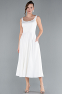 White Elegant Scoop Neck Sleeveless Midi Satin Cocktail Dress ABK2234