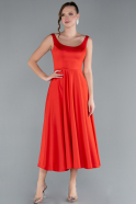 Pomegranate Flower Elegant Scoop Neck Sleeveless Midi Satin Cocktail Dress ABK2234