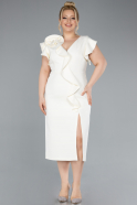 Cream Slit Midi Plus Size Invitation Dress ABK2278
