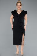 Black Slit Midi Plus Size Invitation Dress ABK2278